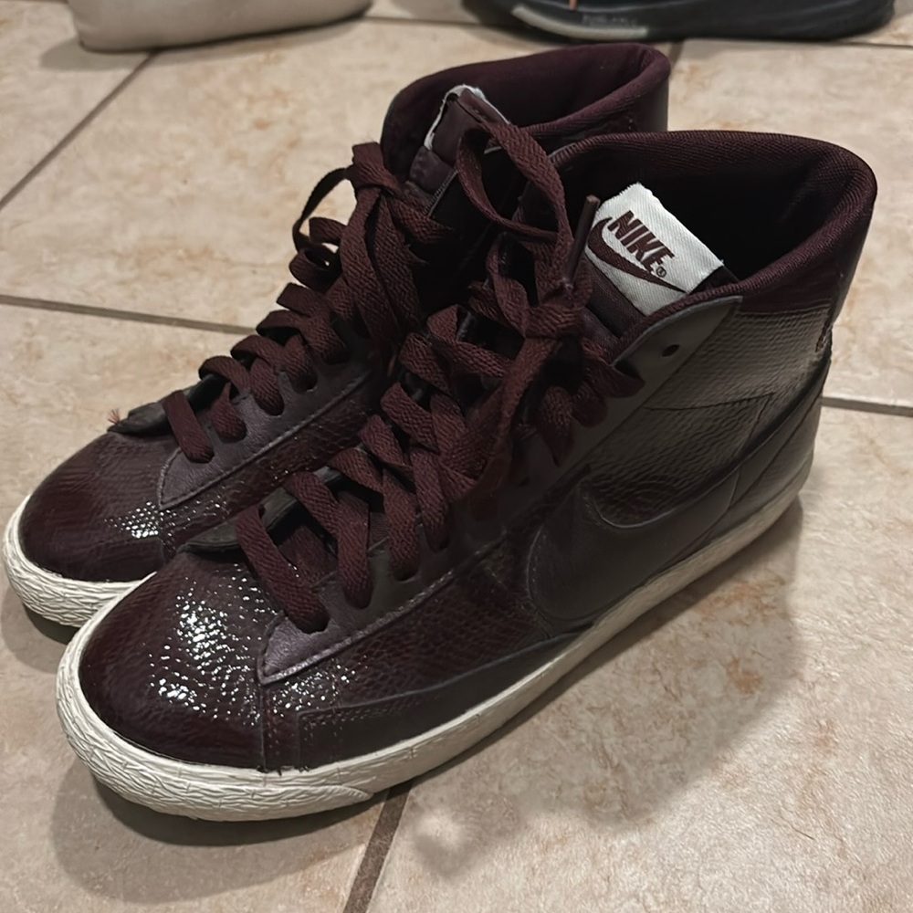 Like New Nike Burgundy Patent Leather High Tops